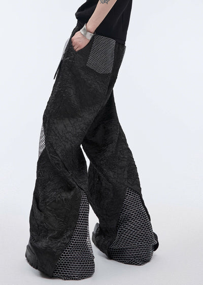 【Culture E】Knee-like mesh design cross wide pants  CE0118