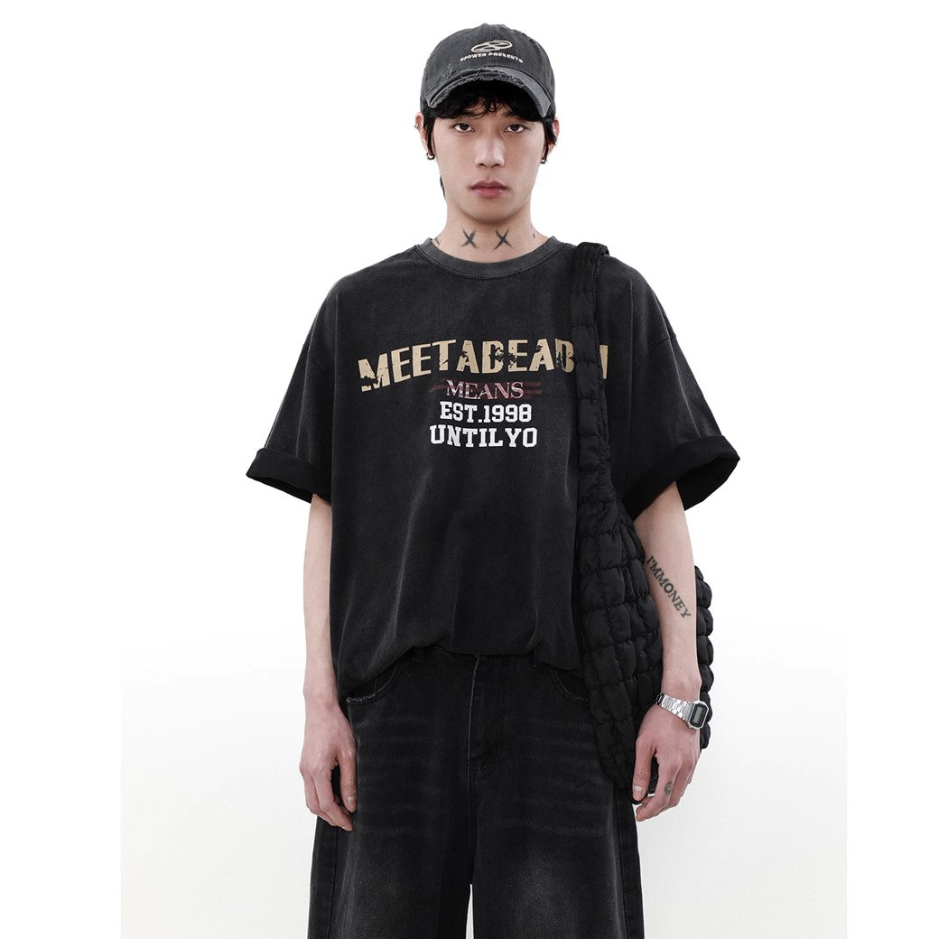 【MR nearly】retro washed gradient   half sleeved t-shirt  MR0082
