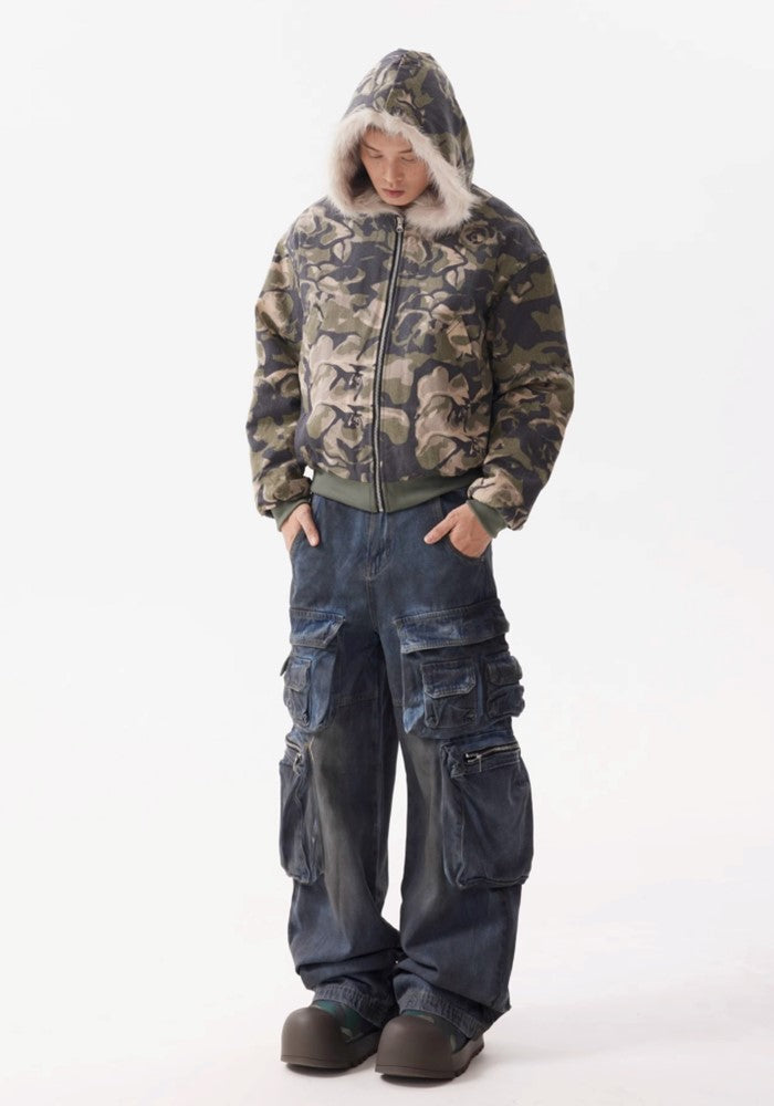 【BTSG】Dull blue wash design cargo denim pants  BS0047