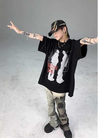 [5/6 New Release] Two person silhouette design monotone coloring short sleeve T-shirt HL3042