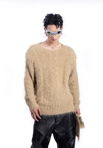 【PLAN1ONE】Mohair-like soft design dull color base knit sweater  PL0048