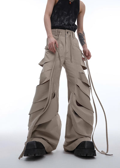 【Culture E】Countless Cut Wide silhouette multi-varied design slacks leather pants  CE0145