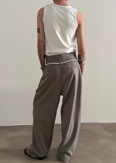 【Very Fewest】Coarse grain fabric design elastic waist slacks pants  VF0034