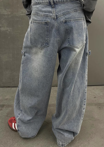 【SOULWORKER】Dull wash blue wide silhouette denim pants  SW0032