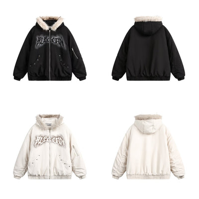 【Mz】Bad Devil Initial Design Fur Hoodie Full Zip Jacket  MZ0043