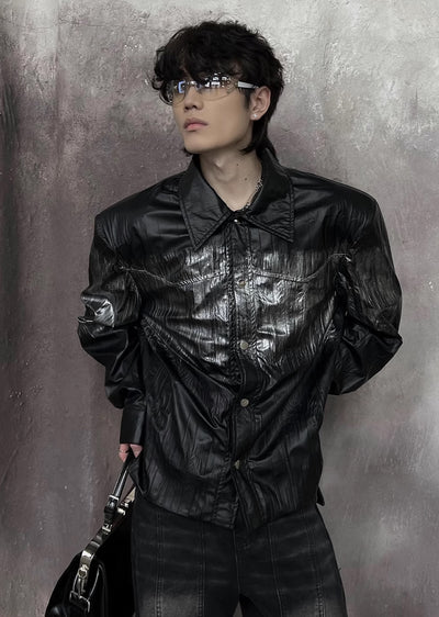 【SOULWORKER】Black glossy design color overload silhouette jacket  SW0024