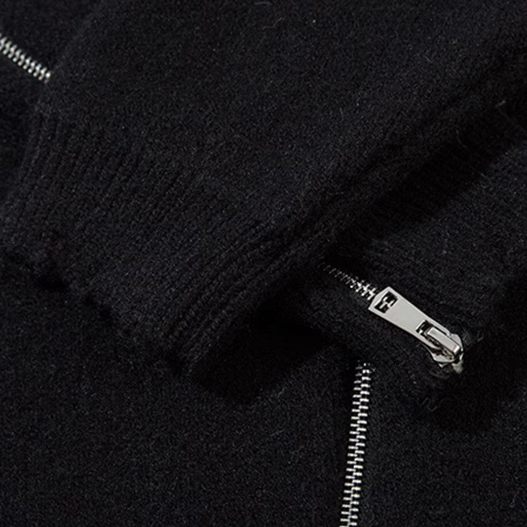 【NIHAOHAO】Full zip design gimmick raid knit sweater  NH0162