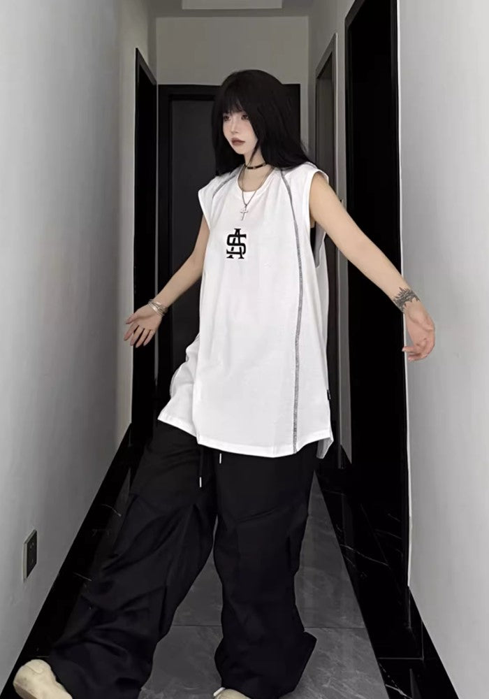 【W3】Double line design tight monotone sleeveless  WO0065