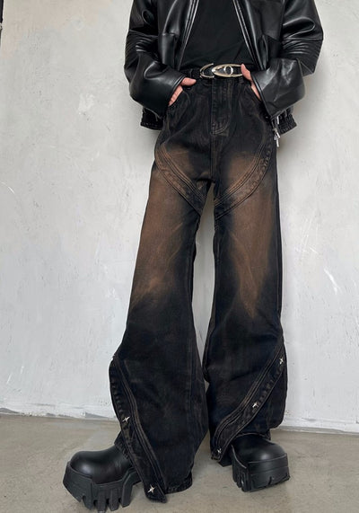 【MARTHENAUT】Muddy wash mid-length wide flare silhouette denim pants  MH0045