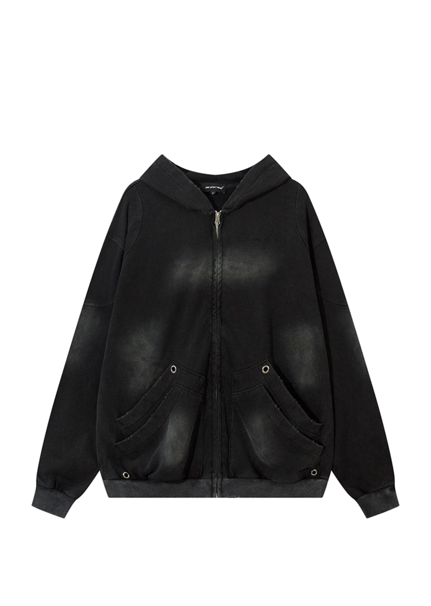 【W3】Basic black wash simple full zip hoodie  WO0077