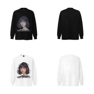 【Mz】Long-awaited girl illustration design basic long-sleeved T-shirt  MZ0028