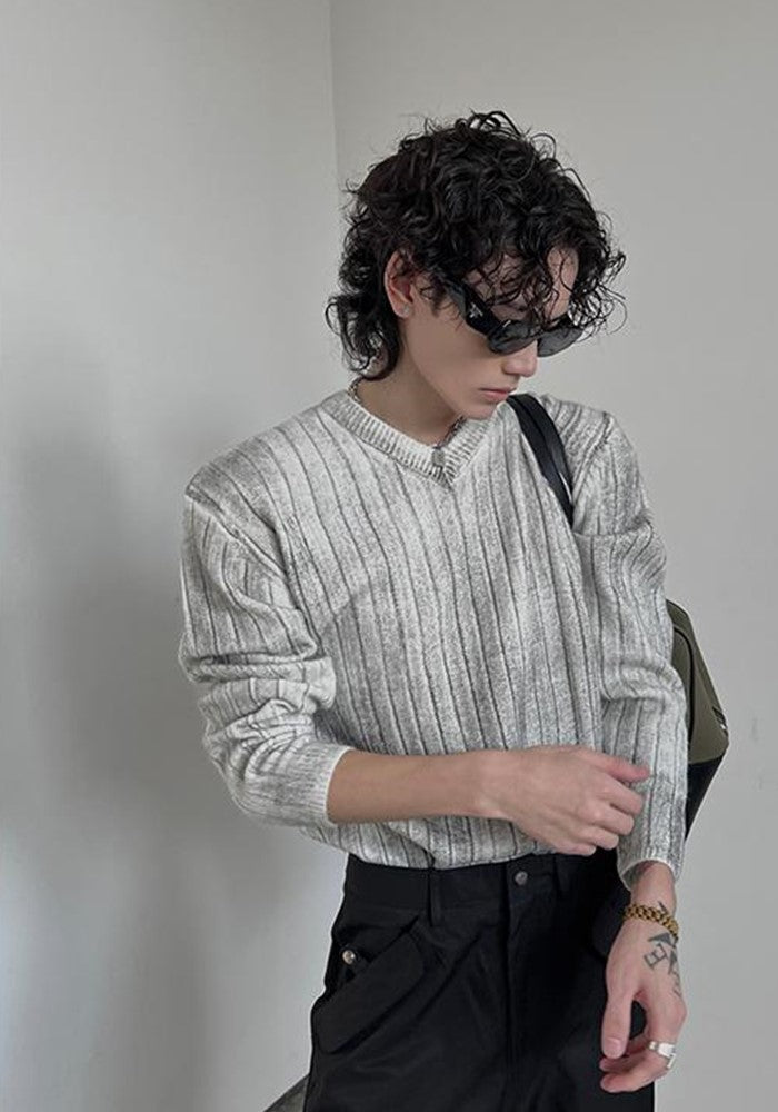 【SOULWORKER】Vertical stripe mid-wash loose style knit sweater  SW0033