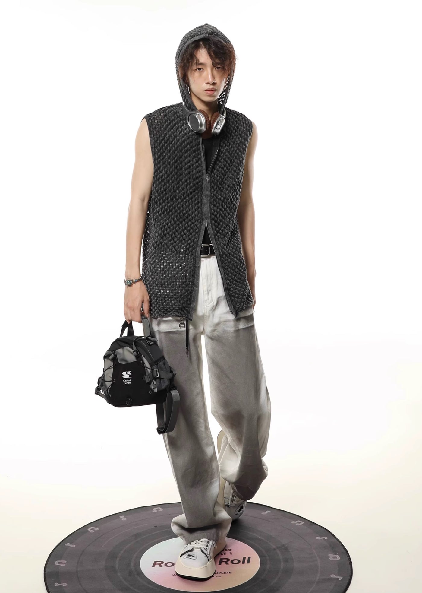 【Future Boy】See-through design gimmick zipper hoodie sleeveless  FB0001