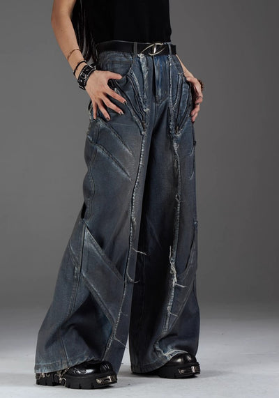 【NOMANIAI 】Grunge street style wash design denim pants  NA0001