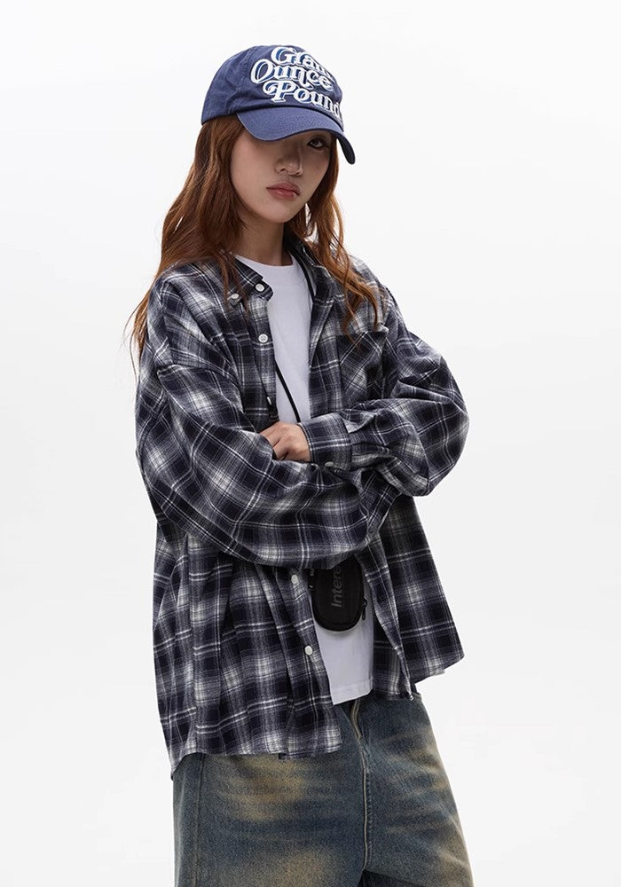 【Apocket】Regular check design collar type long sleeve shirt  AK0036