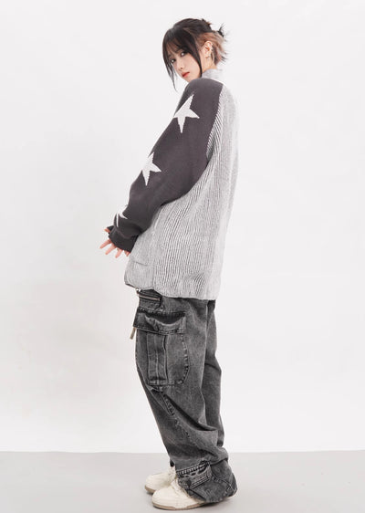 Sleeve part star design tight silhouette design knit sweater  HL3035