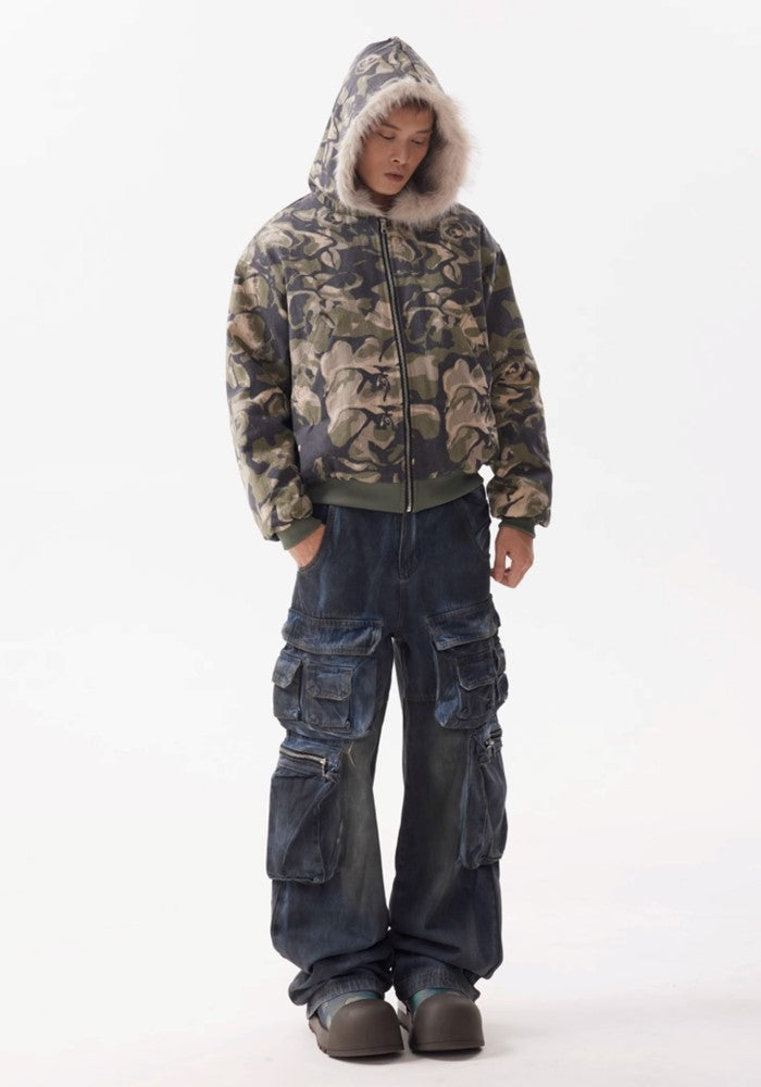 【BTSG】Dull blue wash design cargo denim pants  BS0047