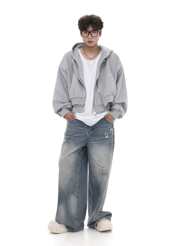 【GIBBYCNA】Double Gimmick Zip Line Basic Style Short Hoodie  GC0022