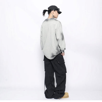 【Mz】Random wash front initial design over long sleeve T-shirt  MZ0049