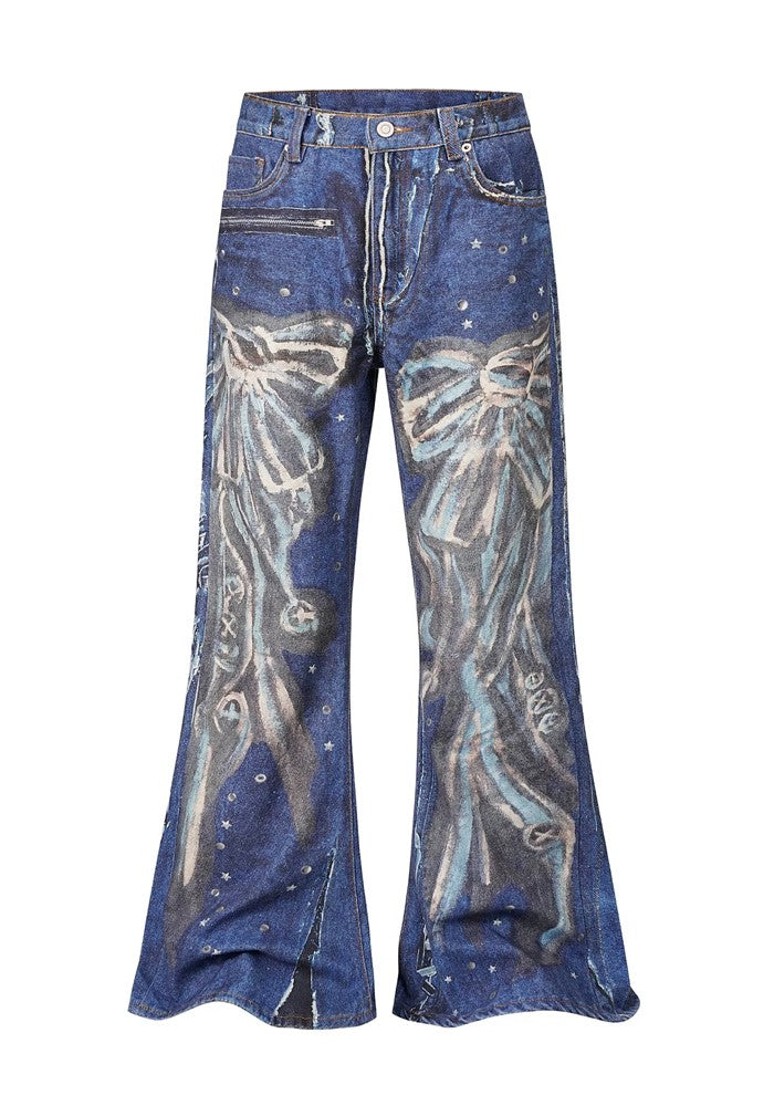 【BTSG】Front art chick paint design wide straight denim pants  BS0031