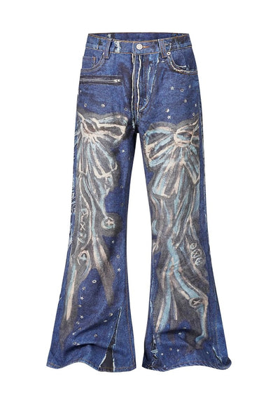 【BTSG】Front art chick paint design wide straight denim pants  BS0041