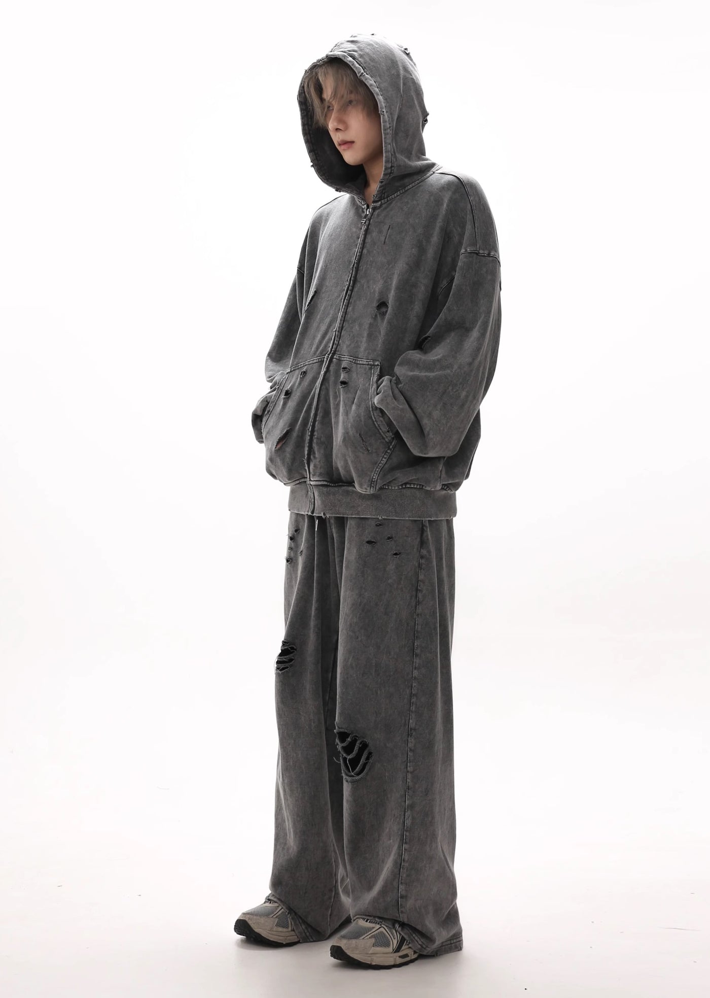 【GIBBYCNA】Medium distressed washed vintage street hoodie  GC0001