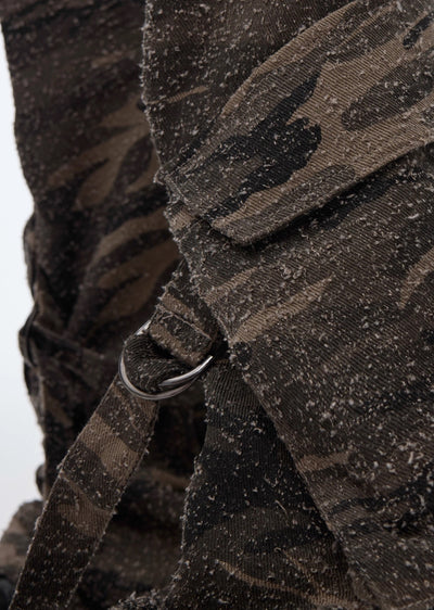 【Culture E】Dark camouflage pattern coloring laces wide flare silhouette denim pants  CE0124