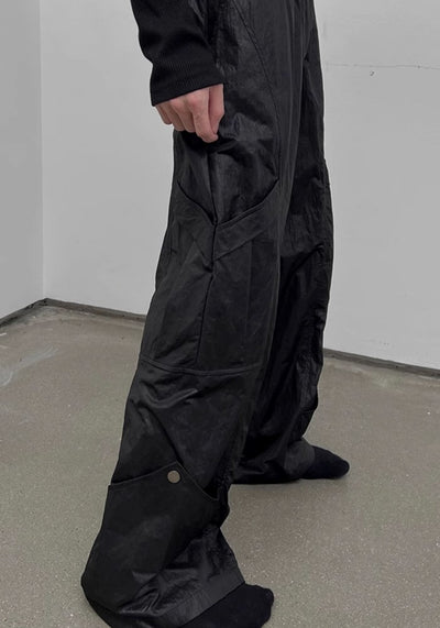 【SOULWORKER】Shiny faux fabric wide silhouette balance color wide pants  SW0038