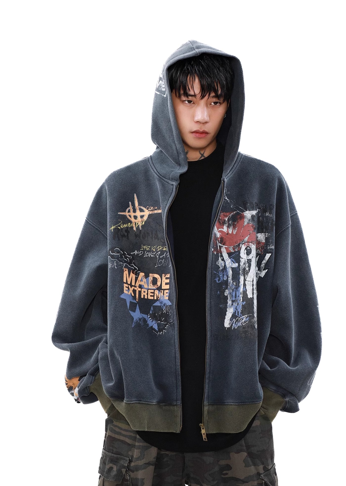 【MR nearly】Myriad Illustrations Active Design Full Zip Dull Hoodie  MR0133