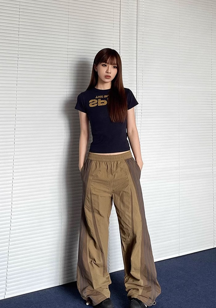 【Apocket】Big side line design casual sporty wide pants  AK0029