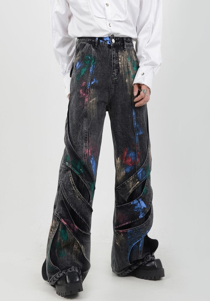 【LUCE GARMENT】Painted wide gimmick silhouette denim pants  LG0056