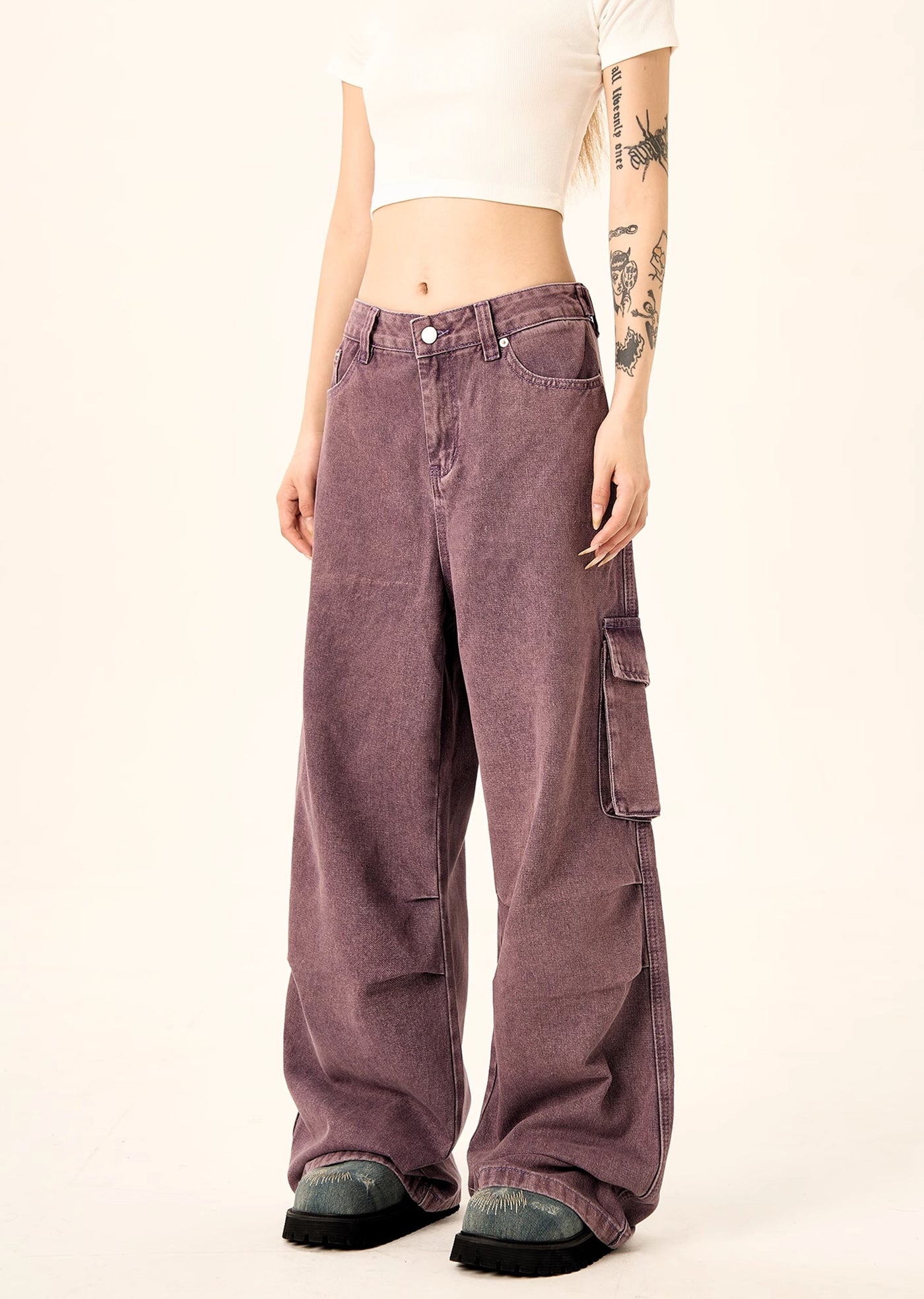 【H GANG X】Basic color design simple cargo denim pants  HX0073