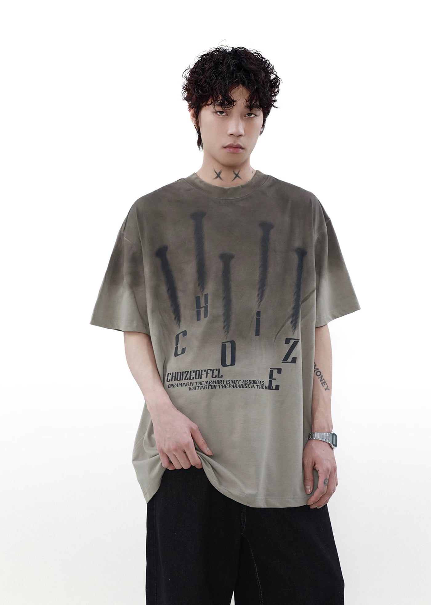 [MR nearly] Front nail illustration design dull wash processing short sleeve T-shirt MR0091
