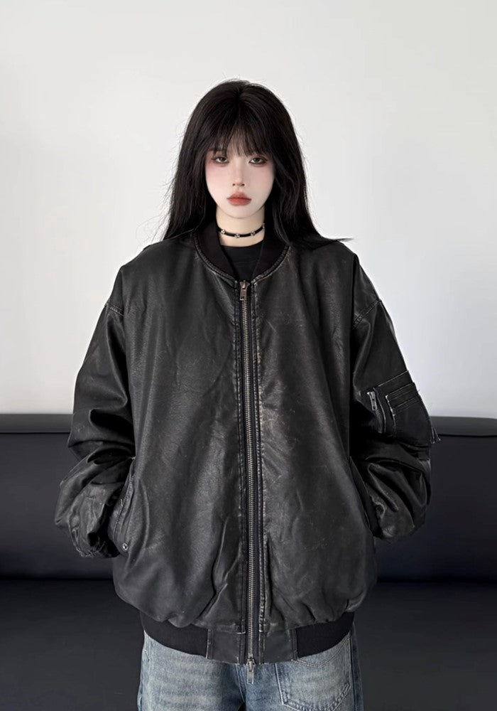 【W3】High-level glossy design black inner color leather jacket  WO0079