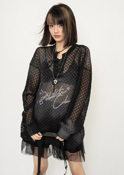 【ZERO STORE】See-through active mesh design double over knit  ZS0046