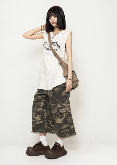 【ZERO STORE】All-over mid-distressed grunge style design sleeveless  ZS0038