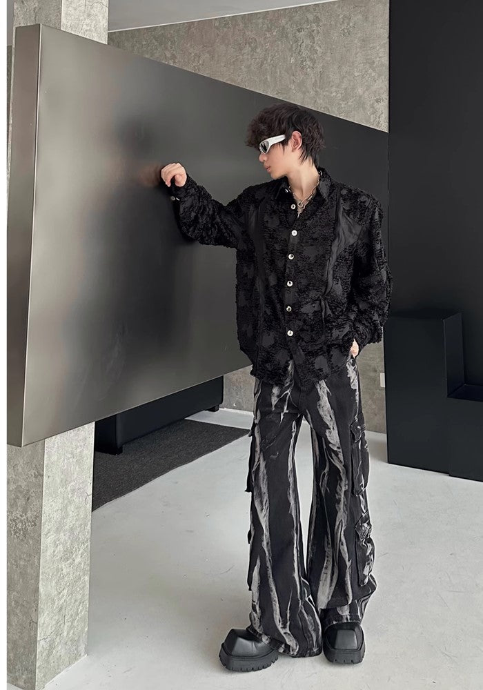 【MARTHENAUT】Vertical line wash design dark color denim pants  MH0037