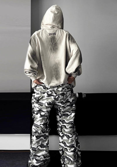 【TR BRUSHSHIFT】Monotone camouflage design three-dimensional wide cargo pants  TB0056