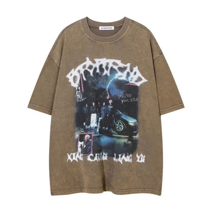 【NIHAOHAO】Dark grunge style design wide over short sleeve t-shirt  NH0115