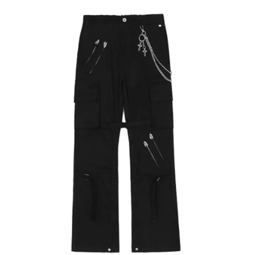 [ReIAx] Black chain zipper design slim pants RX0011