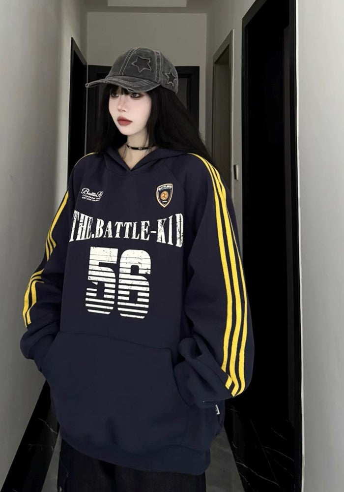 【W3】Front number initial design sporty style hoodie  WO0088