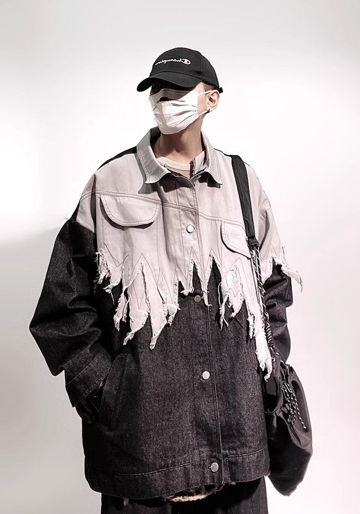 【UUCSCC】Gradient-style distressed monotone design denim jacket  US0070