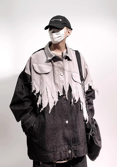 【UUCSCC】Gradient-style distressed monotone design denim jacket  US0070