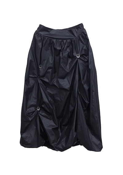 【FUZZYKON】Special tuck design silhouette black wide poncho style skirt pants  FK0033