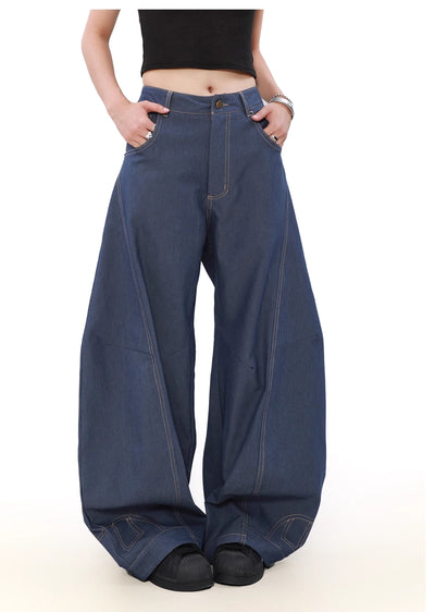 【MR nearly】Rounded silhouette dullness-covering wide design denim pants  MR0131