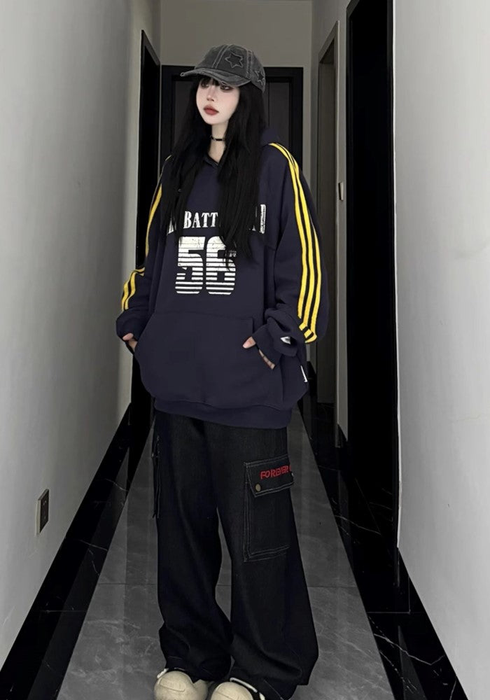 【W3】Front number initial design sporty style hoodie  WO0088