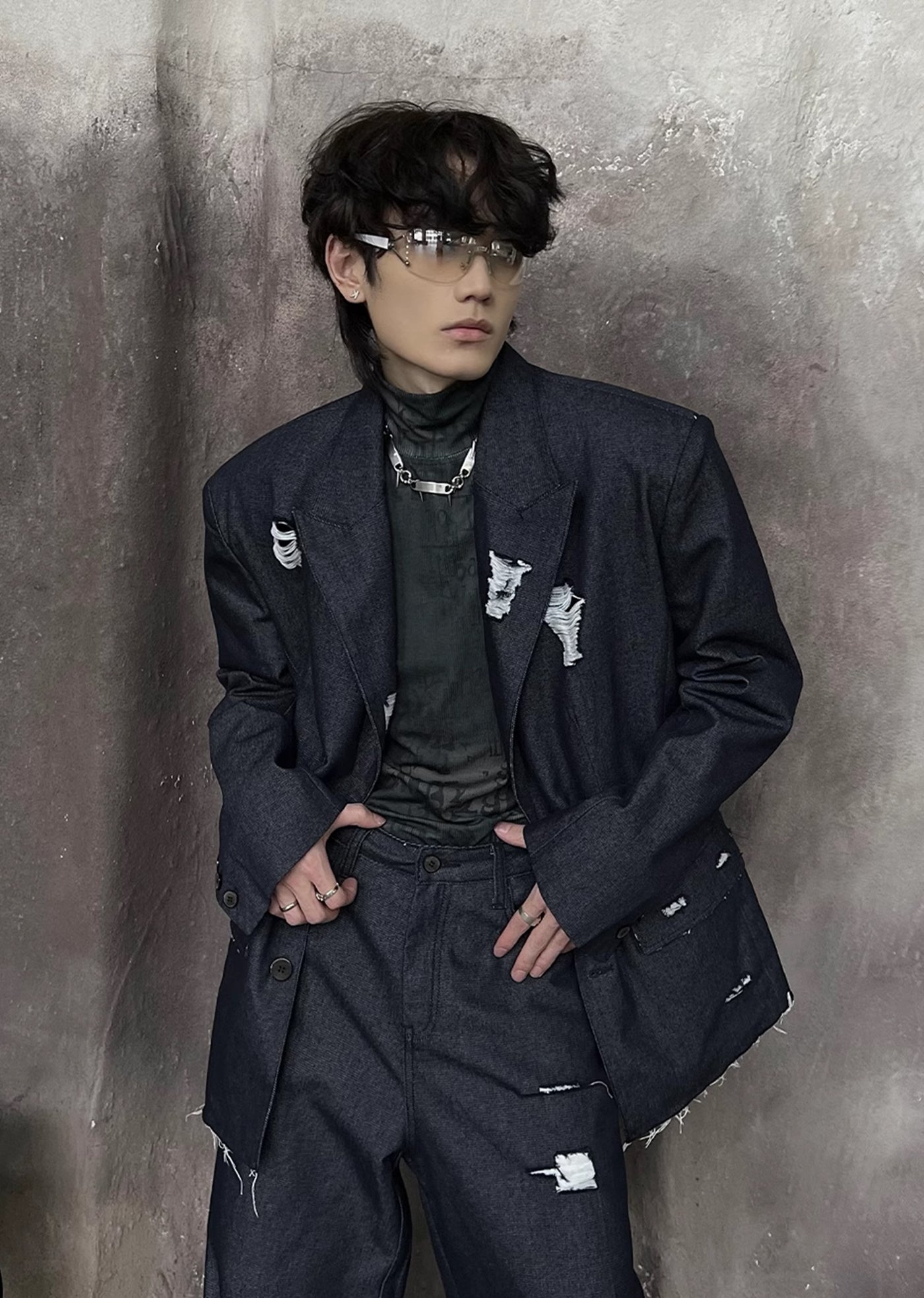 【SOULWORKER】Mid-distressed vintage collar tailored jacket  SW0022