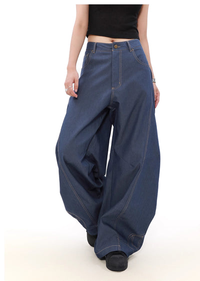 【MR nearly】Rounded silhouette dullness-covering wide design denim pants  MR0131