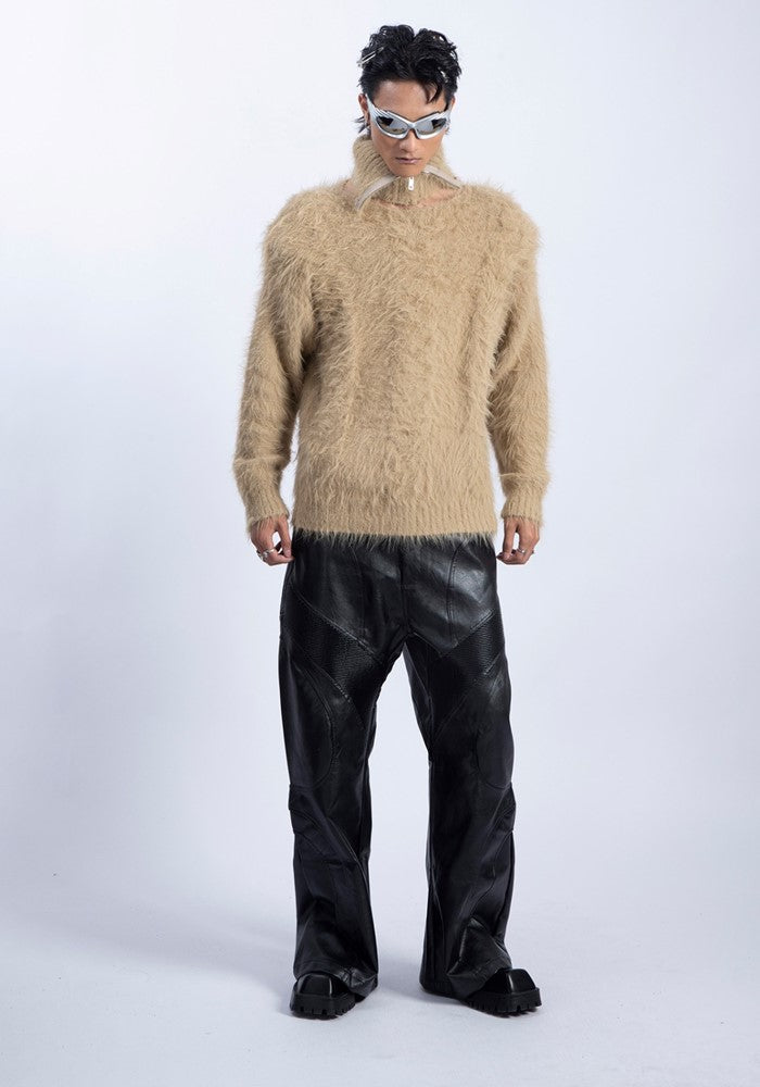 【PLAN1ONE】Mohair-like soft design dull color base knit sweater  PL0048