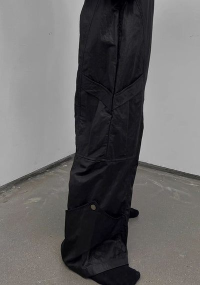 【SOULWORKER】Shiny faux fabric wide silhouette balance color wide pants  SW0038